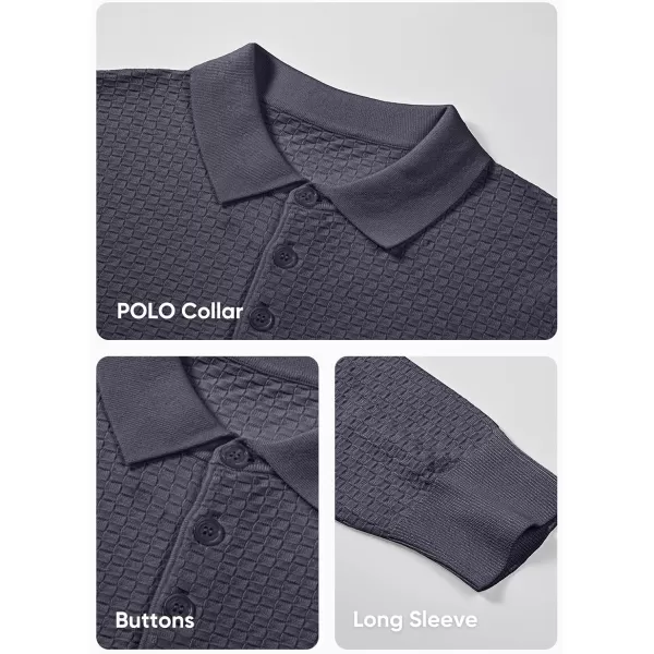 JMIERR Mens Knit Polo Shirts Casual Button Down Long Sleeve Textured Dress Shirts Classic Lightweight Pullover Sweater