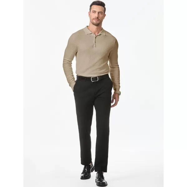 JMIERR Mens Knit Polo Shirts Casual Button Down Long Sleeve Textured Dress Shirts Classic Lightweight Pullover Sweater