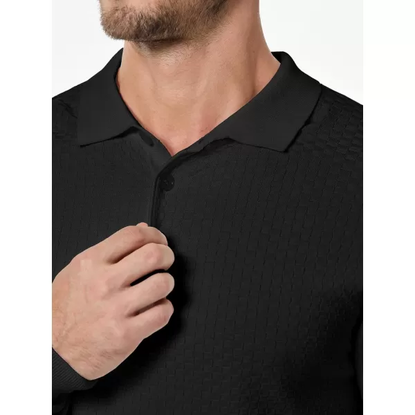 JMIERR Mens Knit Polo Shirts Casual Button Down Long Sleeve Textured Dress Shirts Classic Lightweight Pullover Sweater