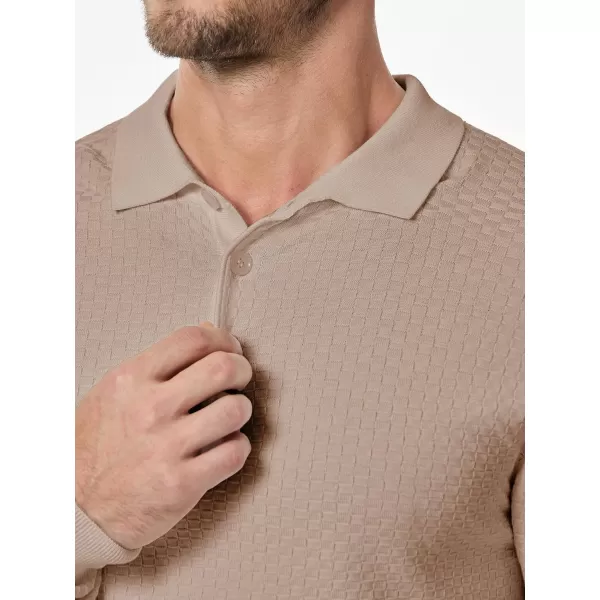 JMIERR Mens Knit Polo Shirts Casual Button Down Long Sleeve Textured Dress Shirts Classic Lightweight Pullover Sweater