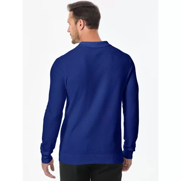 JMIERR Mens Knit Polo Shirts Casual Button Down Long Sleeve Textured Dress Shirts Classic Lightweight Pullover Sweater