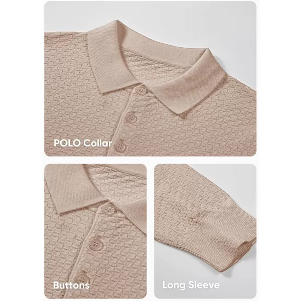 JMIERR Mens Knit Polo Shirts Casual Button Down Long Sleeve Textured Dress Shirts Classic Lightweight Pullover Sweater
