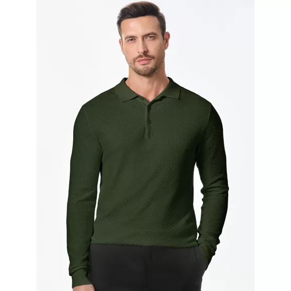 JMIERR Mens Knit Polo Shirts Casual Button Down Long Sleeve Textured Dress Shirts Classic Lightweight Pullover Sweater