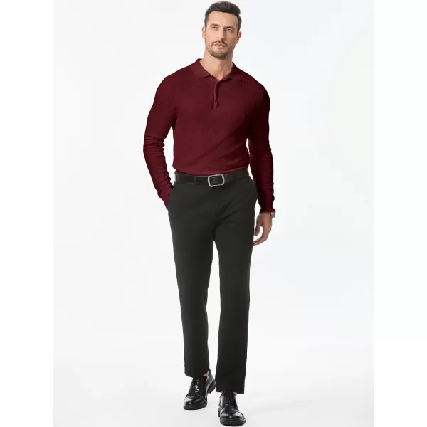 JMIERR Mens Knit Polo Shirts Casual Button Down Long Sleeve Textured Dress Shirts Classic Lightweight Pullover Sweater