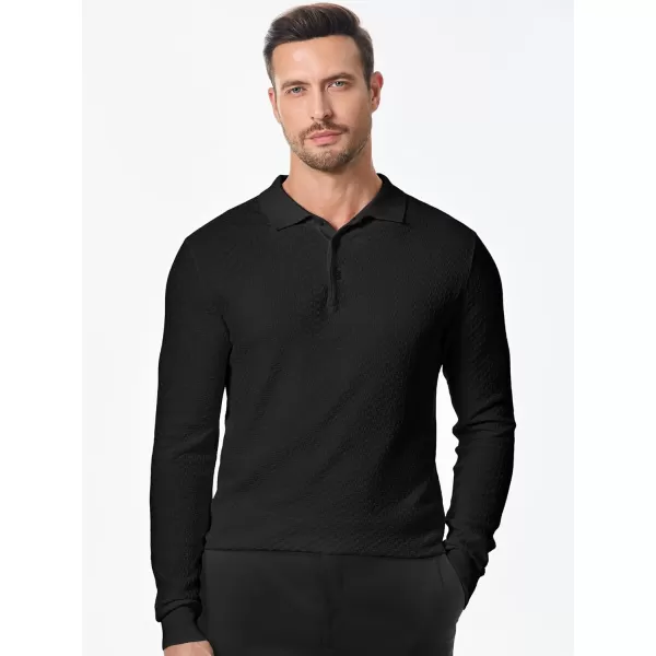 JMIERR Mens Knit Polo Shirts Casual Button Down Long Sleeve Textured Dress Shirts Classic Lightweight Pullover Sweater