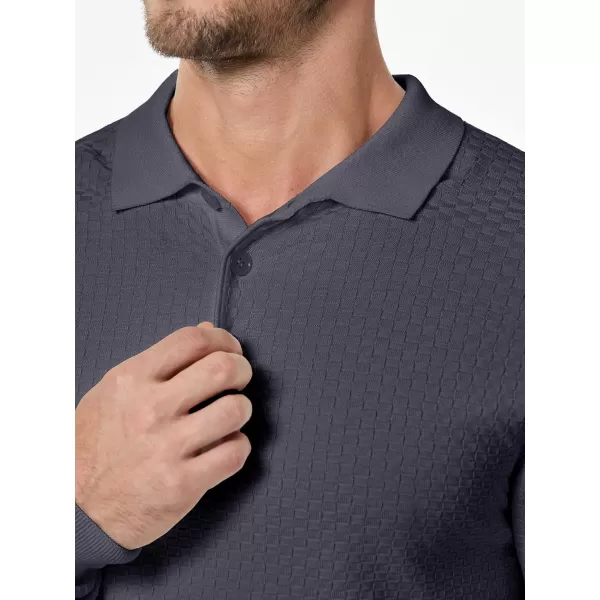 JMIERR Mens Knit Polo Shirts Casual Button Down Long Sleeve Textured Dress Shirts Classic Lightweight Pullover Sweater