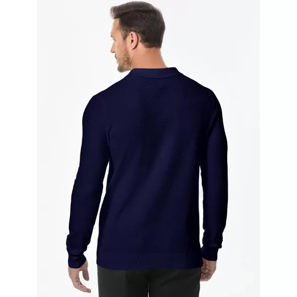 JMIERR Mens Knit Polo Shirts Casual Button Down Long Sleeve Textured Dress Shirts Classic Lightweight Pullover Sweater