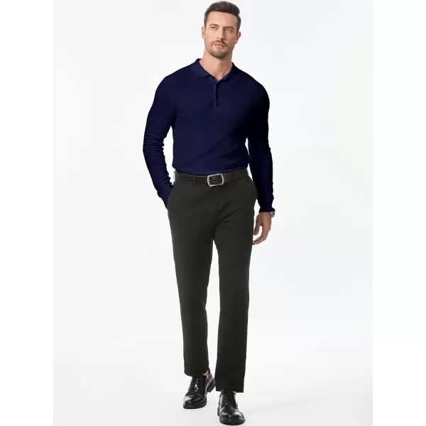 JMIERR Mens Knit Polo Shirts Casual Button Down Long Sleeve Textured Dress Shirts Classic Lightweight Pullover Sweater
