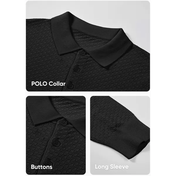 JMIERR Mens Knit Polo Shirts Casual Button Down Long Sleeve Textured Dress Shirts Classic Lightweight Pullover Sweater