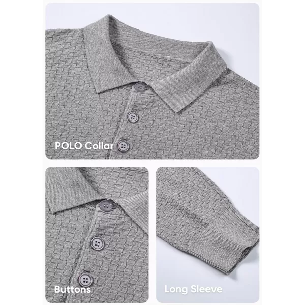 JMIERR Mens Knit Polo Shirts Casual Button Down Long Sleeve Textured Dress Shirts Classic Lightweight Pullover Sweater