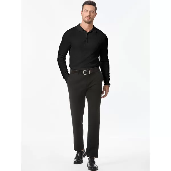 JMIERR Mens Knit Polo Shirts Casual Button Down Long Sleeve Textured Dress Shirts Classic Lightweight Pullover Sweater