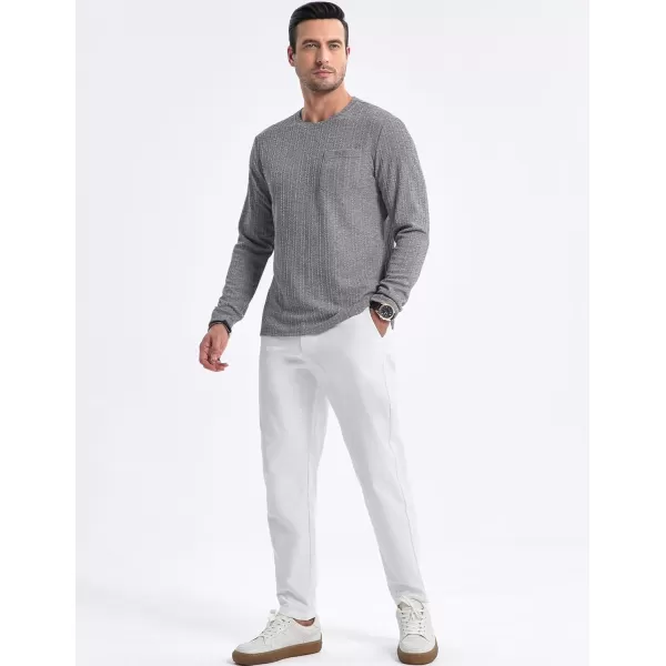 JMIERR Men's Long Sleeve Shirts Casual Crewneck Pullover T-Shirt Stretch Textured Knit Tee with Pocket