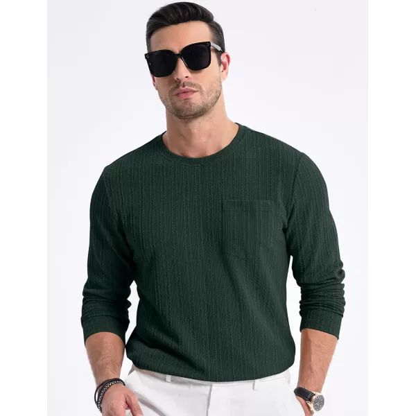 JMIERR Men's Long Sleeve Shirts Casual Crewneck Pullover T-Shirt Stretch Textured Knit Tee with Pocket