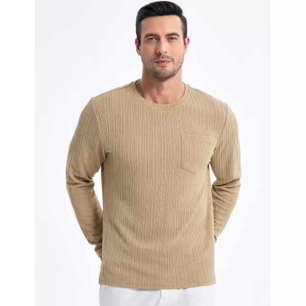 JMIERR Men's Long Sleeve Shirts Casual Crewneck Pullover T-Shirt Stretch Textured Knit Tee with Pocket