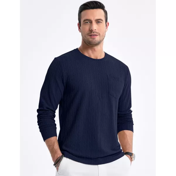 JMIERR Men's Long Sleeve Shirts Casual Crewneck Pullover T-Shirt Stretch Textured Knit Tee with Pocket
