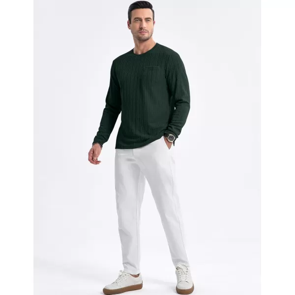 JMIERR Men's Long Sleeve Shirts Casual Crewneck Pullover T-Shirt Stretch Textured Knit Tee with Pocket