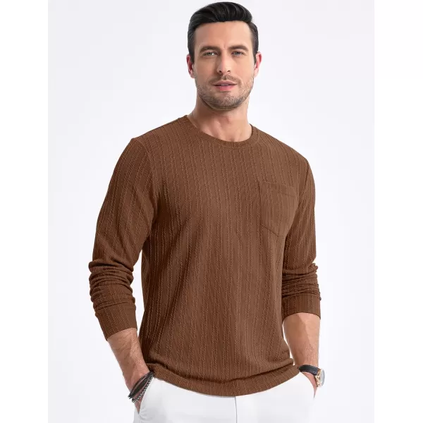 JMIERR Men's Long Sleeve Shirts Casual Crewneck Pullover T-Shirt Stretch Textured Knit Tee with Pocket