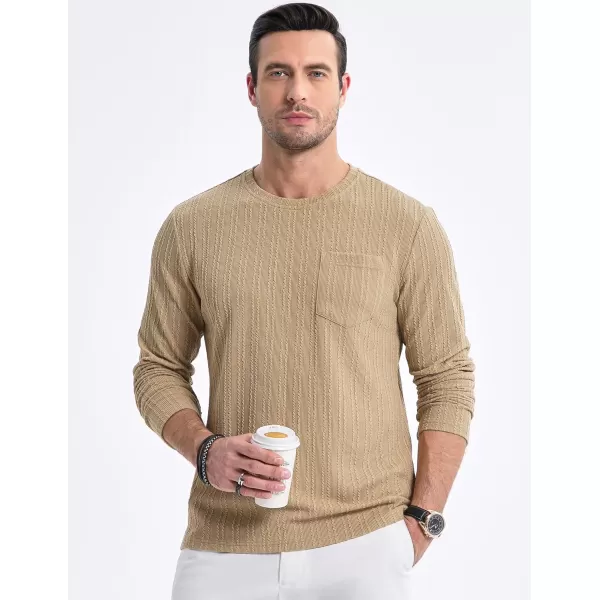 JMIERR Men's Long Sleeve Shirts Casual Crewneck Pullover T-Shirt Stretch Textured Knit Tee with Pocket