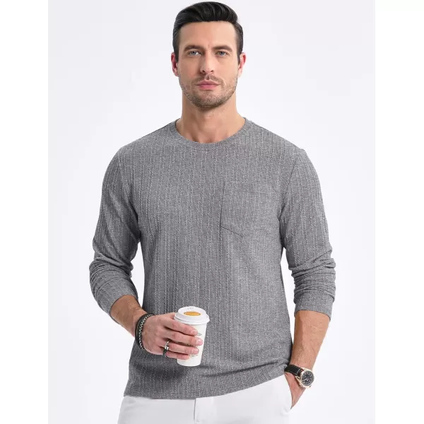 JMIERR Men's Long Sleeve Shirts Casual Crewneck Pullover T-Shirt Stretch Textured Knit Tee with Pocket