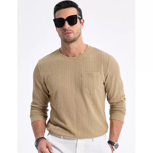 JMIERR Men's Long Sleeve Shirts Casual Crewneck Pullover T-Shirt Stretch Textured Knit Tee with Pocket