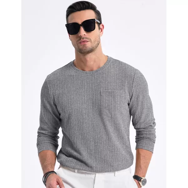JMIERR Men's Long Sleeve Shirts Casual Crewneck Pullover T-Shirt Stretch Textured Knit Tee with Pocket