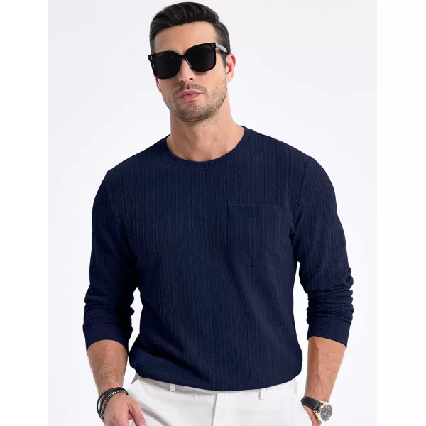 JMIERR Men's Long Sleeve Shirts Casual Crewneck Pullover T-Shirt Stretch Textured Knit Tee with Pocket