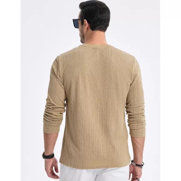 JMIERR Men's Long Sleeve Shirts Casual Crewneck Pullover T-Shirt Stretch Textured Knit Tee with Pocket