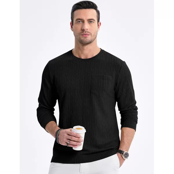 JMIERR Men's Long Sleeve Shirts Casual Crewneck Pullover T-Shirt Stretch Textured Knit Tee with Pocket