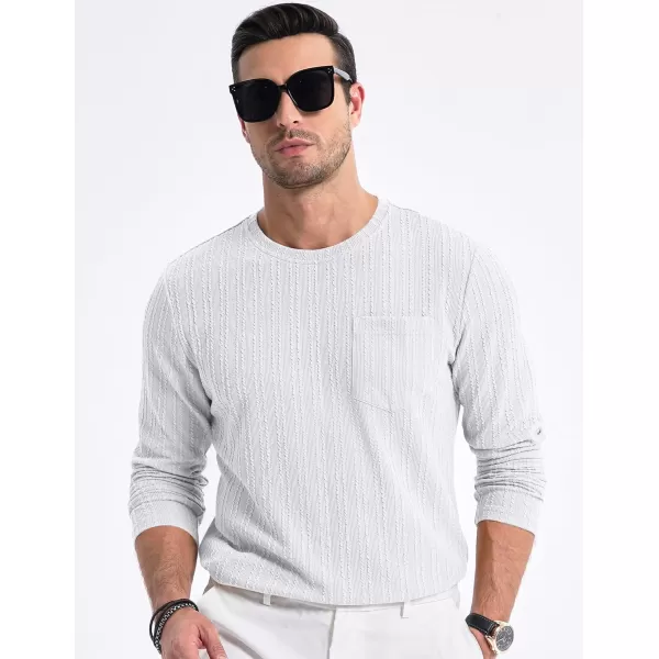 JMIERR Men's Long Sleeve Shirts Casual Crewneck Pullover T-Shirt Stretch Textured Knit Tee with Pocket