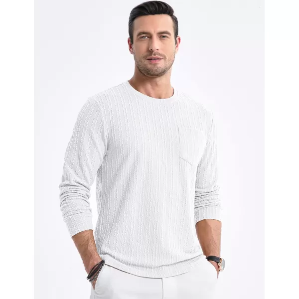 JMIERR Men's Long Sleeve Shirts Casual Crewneck Pullover T-Shirt Stretch Textured Knit Tee with Pocket