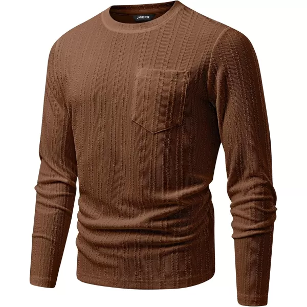 JMIERR Men's Long Sleeve Shirts Casual Crewneck Pullover T-Shirt Stretch Textured Knit Tee with Pocket