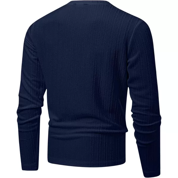 JMIERR Men's Long Sleeve Shirts Casual Crewneck Pullover T-Shirt Stretch Textured Knit Tee with Pocket