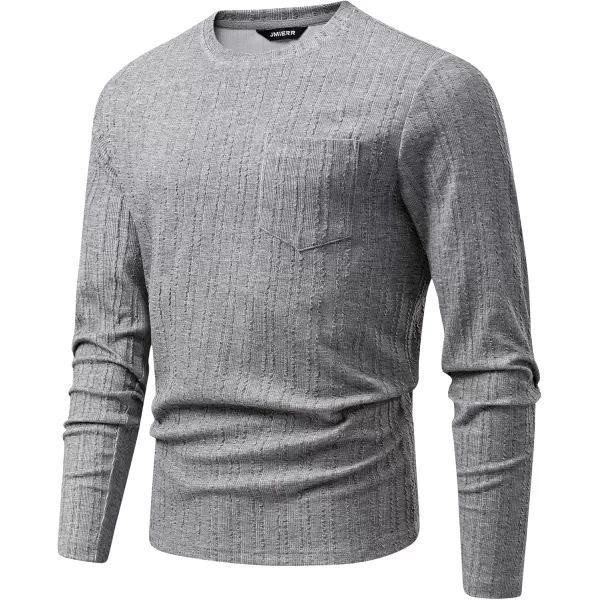 JMIERR Men's Long Sleeve Shirts Casual Crewneck Pullover T-Shirt Stretch Textured Knit Tee with Pocket