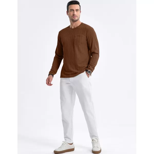 JMIERR Men's Long Sleeve Shirts Casual Crewneck Pullover T-Shirt Stretch Textured Knit Tee with Pocket