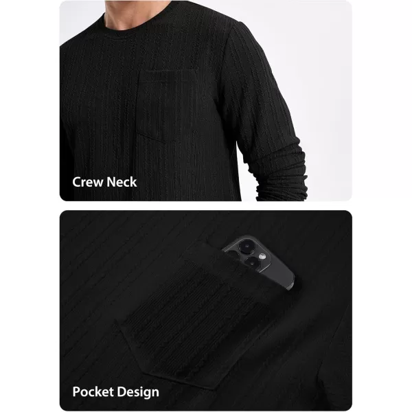 JMIERR Men's Long Sleeve Shirts Casual Crewneck Pullover T-Shirt Stretch Textured Knit Tee with Pocket