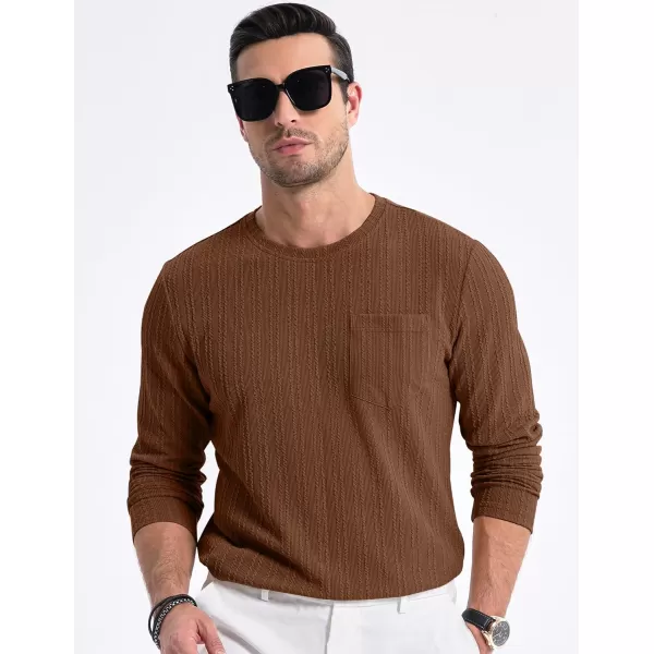 JMIERR Men's Long Sleeve Shirts Casual Crewneck Pullover T-Shirt Stretch Textured Knit Tee with Pocket