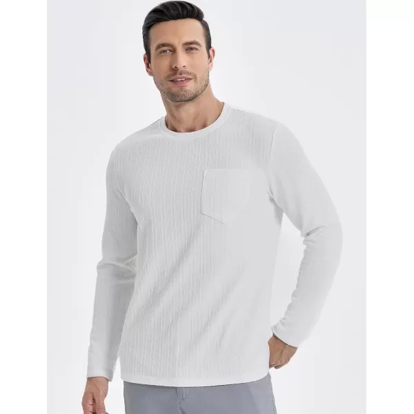 JMIERR Men's Long Sleeve Shirts Casual Crewneck Pullover T-Shirt Stretch Textured Knit Tee with Pocket