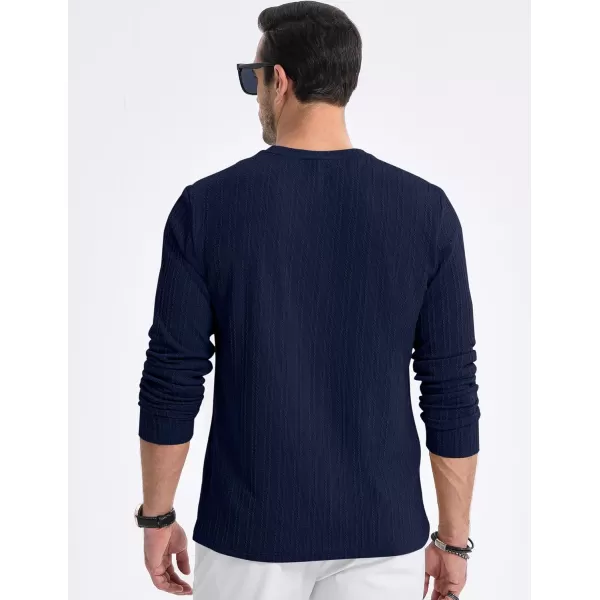 JMIERR Men's Long Sleeve Shirts Casual Crewneck Pullover T-Shirt Stretch Textured Knit Tee with Pocket