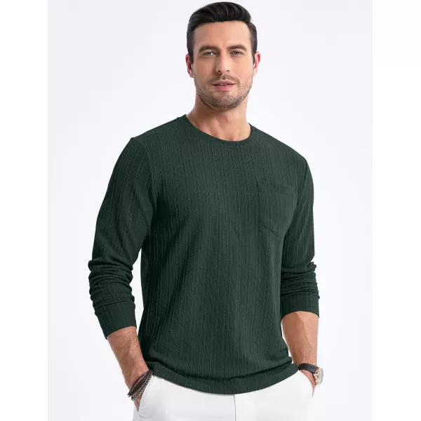 JMIERR Men's Long Sleeve Shirts Casual Crewneck Pullover T-Shirt Stretch Textured Knit Tee with Pocket