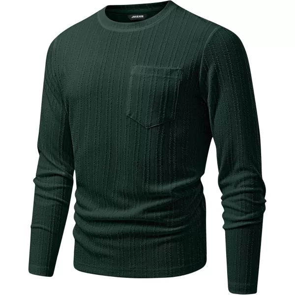 JMIERR Men's Long Sleeve Shirts Casual Crewneck Pullover T-Shirt Stretch Textured Knit Tee with Pocket