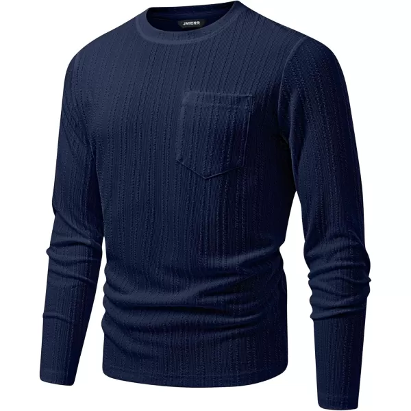 JMIERR Men's Long Sleeve Shirts Casual Crewneck Pullover T-Shirt Stretch Textured Knit Tee with Pocket