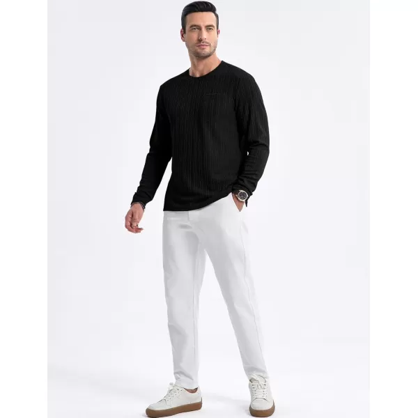 JMIERR Men's Long Sleeve Shirts Casual Crewneck Pullover T-Shirt Stretch Textured Knit Tee with Pocket