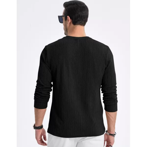 JMIERR Men's Long Sleeve Shirts Casual Crewneck Pullover T-Shirt Stretch Textured Knit Tee with Pocket