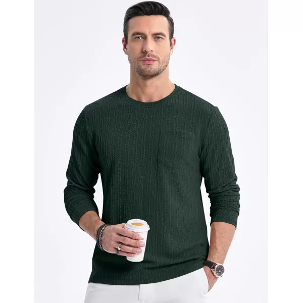JMIERR Men's Long Sleeve Shirts Casual Crewneck Pullover T-Shirt Stretch Textured Knit Tee with Pocket