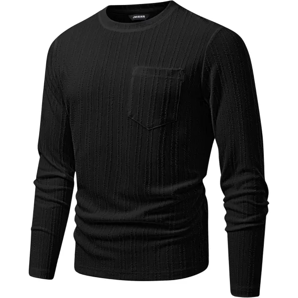 JMIERR Men's Long Sleeve Shirts Casual Crewneck Pullover T-Shirt Stretch Textured Knit Tee with Pocket