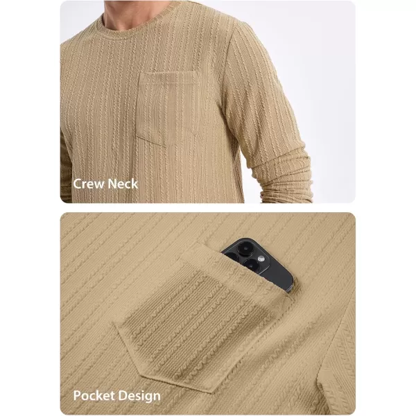 JMIERR Men's Long Sleeve Shirts Casual Crewneck Pullover T-Shirt Stretch Textured Knit Tee with Pocket