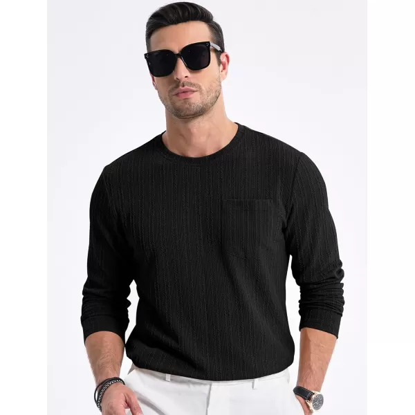 JMIERR Men's Long Sleeve Shirts Casual Crewneck Pullover T-Shirt Stretch Textured Knit Tee with Pocket