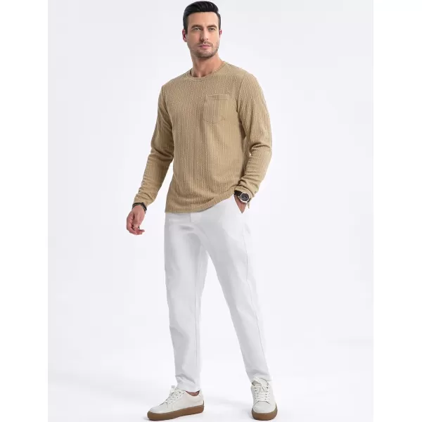 JMIERR Men's Long Sleeve Shirts Casual Crewneck Pullover T-Shirt Stretch Textured Knit Tee with Pocket