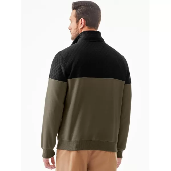 JMIERR Men's Quarter Zip Pullover Quilted Sweatshirt Pullover Long Sleeve Stand Collar Sweater Color Block Sweatshirt