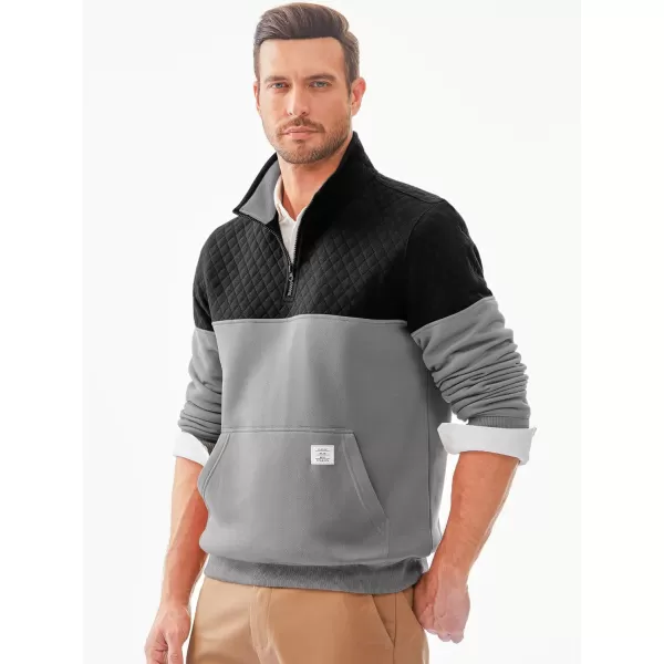 JMIERR Men's Quarter Zip Pullover Quilted Sweatshirt Pullover Long Sleeve Stand Collar Sweater Color Block Sweatshirt